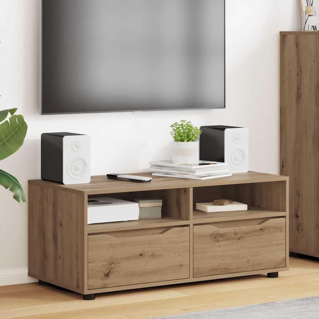 Mobile TV in rovere Artisan, 100 x 48 x 43 cm, con cassetto e ripiani, mobile basso per soggiorno, HiFi, canalina per cavi, archiviazione multimediale, home theater e angolo gaming