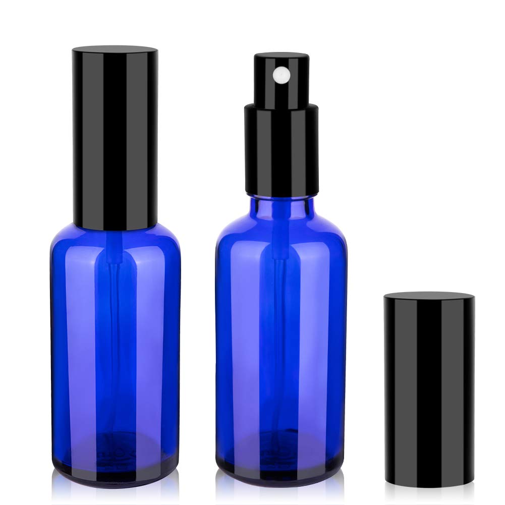 Hydior 2oz Blue Glass Spray Bottles for Essential Oils, Small Spray Bottle with Black Aluminum Sprayer - 2Pack