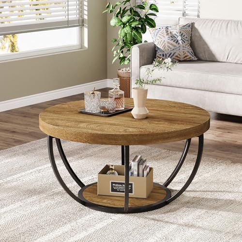 Image of Tribesigns Round Coffee Table with Storage, 31.7 inch Living Room Table