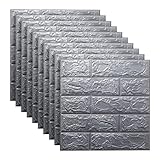 LKXHarleya 10pcs Faux Brick Wall Stickers, 13.77x14.96inch Self Adhesive Waterproof 3D Wall Panel for Kitchen Bedroom Living Room Home Decoration, Dark Grey