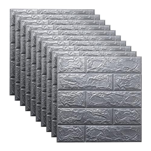 LKXHarleya 10pcs Faux Brick Wall Stickers, 13.77x14.96inch Self Adhesive Waterproof 3D Wall Panel for Kitchen Bedroom Living Room Home Decoration, Dark Grey