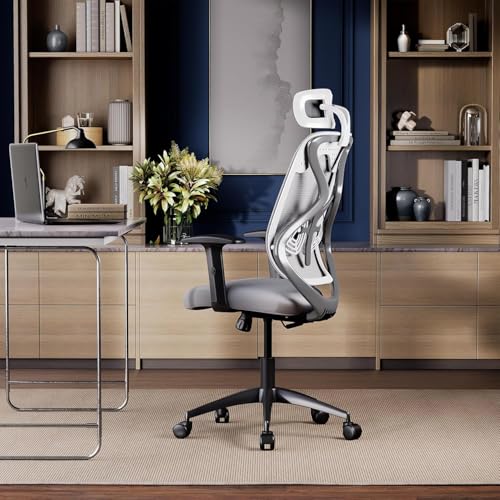 Image of Wakefit Gravita Ergonomic Office Chair for Work | 3 Year Warranty | Single Lock and Recline | Soft Armrest with 3 Dimension adjustability| Strong Nylon Base | 8+ Hours of Comfort| White and Grey
