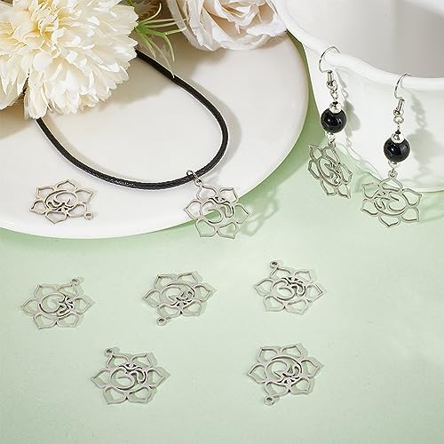 UNICRAFTALE 16pcs 1.5mm Hole Stainless Steel Flower Hollow Charm Metal Flat Flower with Ohm Aum Links Yoga Charm Laser Cut Blossom Cut Out Dangle Earring Pendant for Jewelry Findings - Image 2