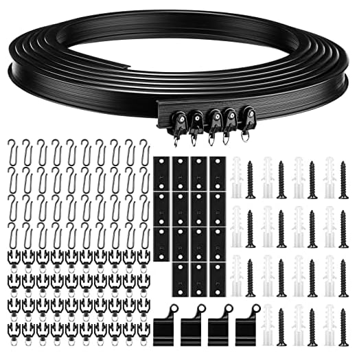 Bendable Ceiling Curved Curtain Track Flexible Ceiling Curtain Mount Soft Windows Curved Track for Curtain Rail with Metal Curtain Hooks, Bed Curtains Room Divider, Ceiling Track (Black,5 m)
