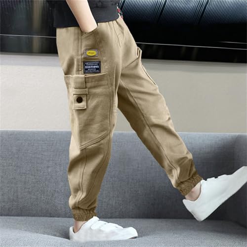 Boys Cargo Pants Casual Elastic Waist Pull On Trousers Soft Comfy Fashion Solid Color School Pants for Boys 5-14Y2