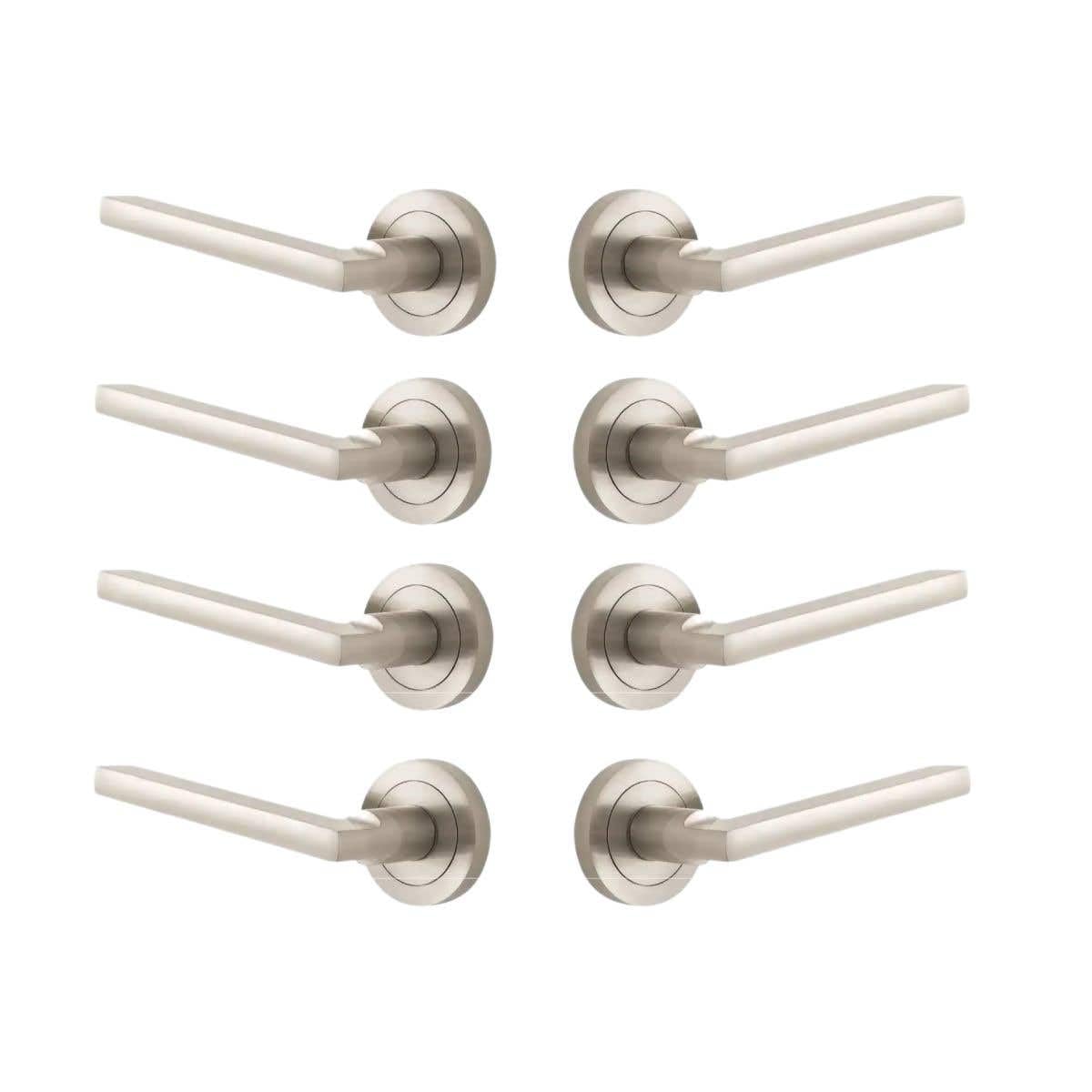 Designer Levers - Scylla Lever on Rose Door Handle - Sleek Design - Brushed Nickel - 4 Pairs - Fixings Included - Interior Use