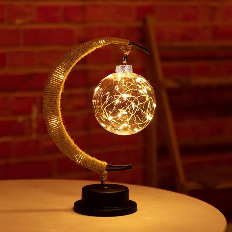 Image of Warm White LED Moon Lamp，Wedding Lights， Battery Box Hemp Rope Iron Rattan Ball lamp,Romantic Holiday Decoration Night lamp for Bedroom,Wedding,Party,Living Room Bulb (Warm White)