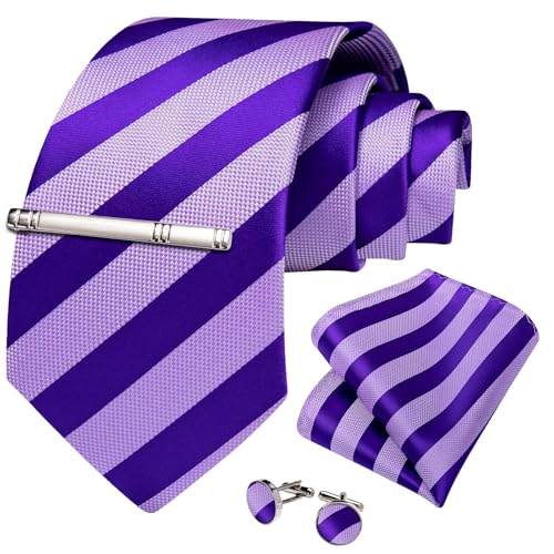 Image of DiBanGu Mens Tie Silk Plaid Striped Necktie and Pocket Square Cufflinks Tie Clip Set with Gift Box Formal Wedding Party