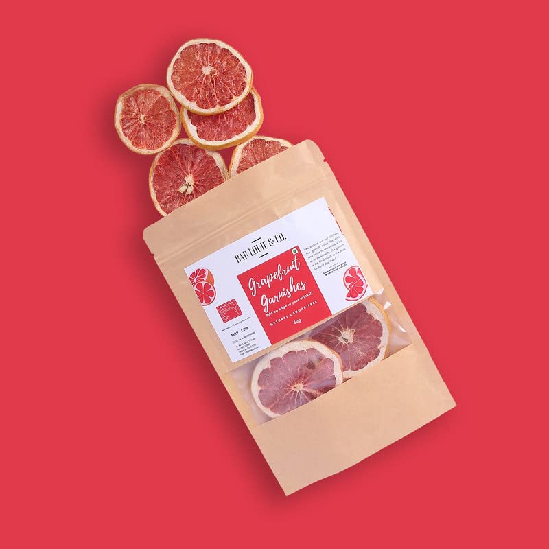 Image of Bab Louie & Co. Grapefruit Dehydrated Fruits Garnishes For Cocktail, Mocktail, Detox Water, Green Tea, Snacks|Air Dried|Gluten Free|Vegan|No Sugar|100% Natural|Zero Preservatives|50 Gm (Pack Of 5)