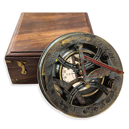 LIMSUM Vintage Gilbert & Sons London Brass Sundial Compass in Wooden Box