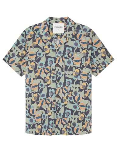 SPRINGFILED Camisa de Manga Corta Estampado Roots, Camisa Hombre, Black, M