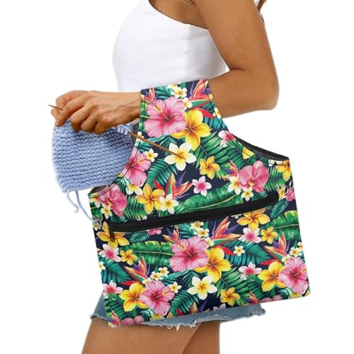 Image of ZUXONGSY Tropical Flower Yarn Bags for Knitting Hibiscus Plumeria Flower Yarn Storage Organizer for Crochet Portable Knitting Project Bag