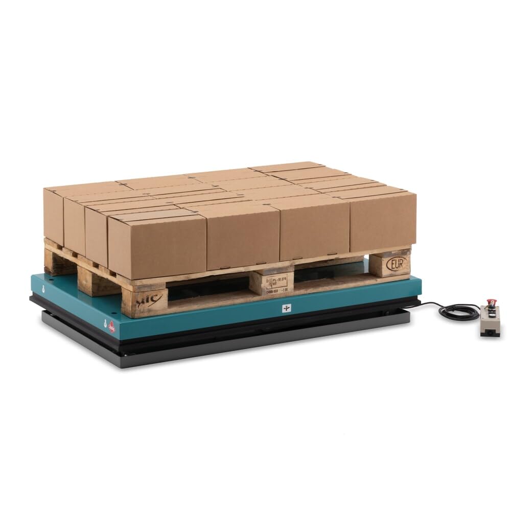 Ameise Elektro-Scheren-Hubtisch SLT mit Einfach-Schere | 1.000 kg Tragkraft | 190-1.010 mm Hubbereich | stufenlose hydraulische Höhenverstellung mit Bedienteil | 1.300 x 800 mm Plattform| Blau/Grau
