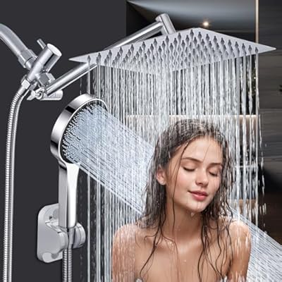 Shower Head,10 Inch Rain Shower Head with Handheld Spray Combo,3 Handheld Water Spray with 60 Inch Long Shower Hose (Sliver)