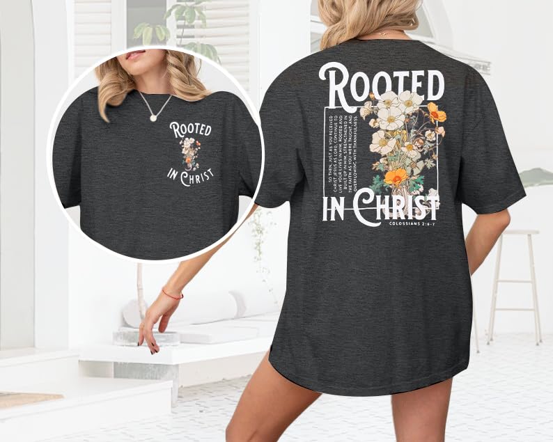 Christian Shirt Women Jesus Oversized Tshirt Rooted in Christ Graphics Tees Tops2