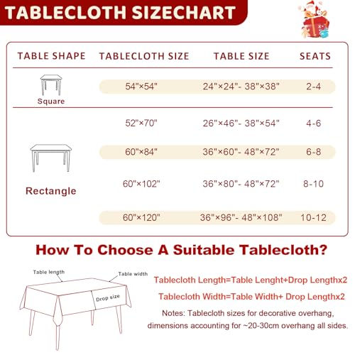Christmas Tablecloth Rectangle 60x84 Inch, Red Snowman & Pine Tree Table Cloth, Winter Snow Scene Holiday Rectangular Table Cover, Waterproof and Washable Xmas Dining Room Decoration – Image 4
