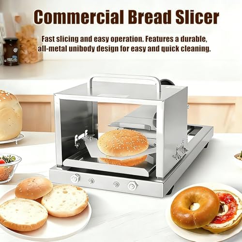 Commercial Manual Bread Slicer Features a Push-Pull Design, Bagel Slicer with Stainless Steel Blade for Bagel Sandwich Toast and Hamburgers