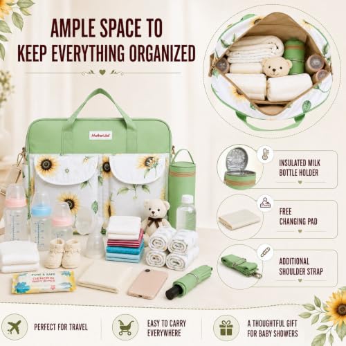 Image of Diaper Bag for Mothers for Travel with Changing Station | Tote Diaper Baby Bag for Mom | Diaper Bag with Insulated Bottle Holder & Changing Mat | 17 L,10 Pocket