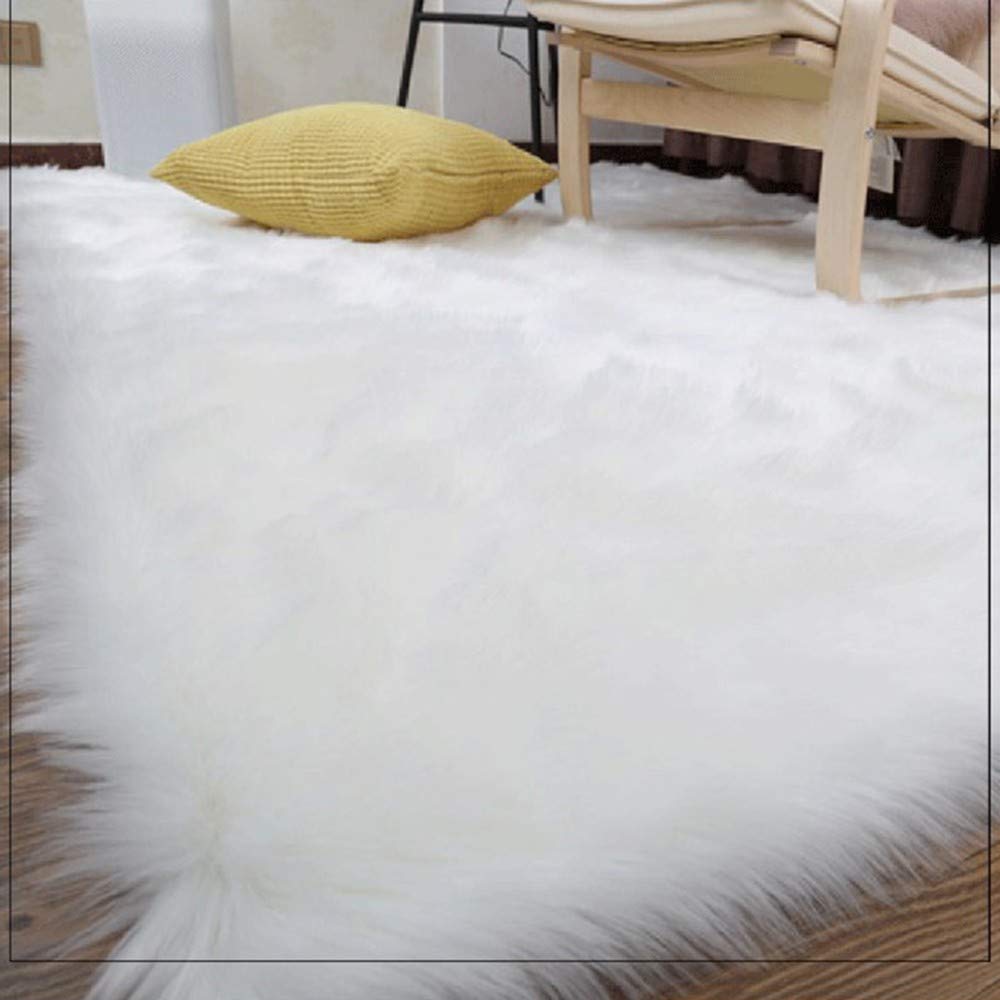Tapis en Peau de Mouton synthétique, Imitation Toison Moquette Fluffy Soft Longhair Décoratif Coussin de Chaise Canapé Natte, Cozy Sensation comme véritable Laine Tapis (Blanc)
