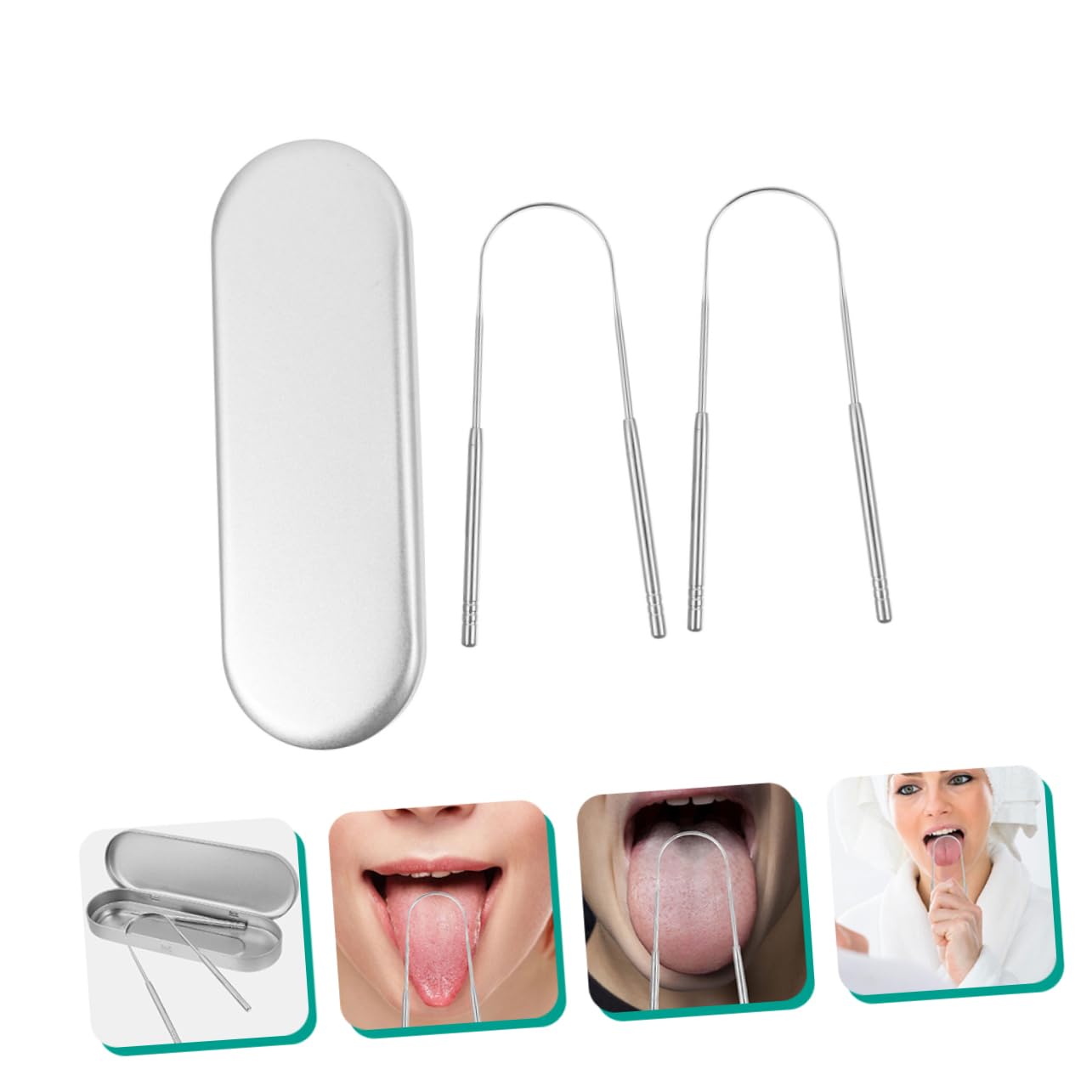 Beavorty Stainless Steel Tongue Cleaning Brush 2pcs U-shaped Tongue Scraper Oral Tool for Fresh Breath Travel-friendly