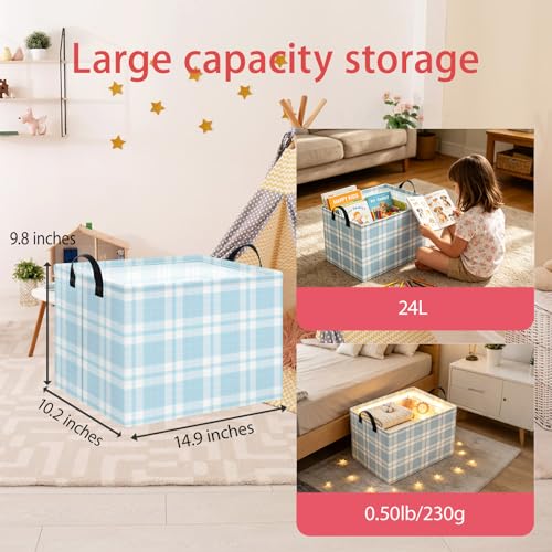 Image of NTAOHAMPER Rectangular Storage Basket with Handles, Laundry Hamper, Room Decor, Gift Basket, Book Box (Blue Plaid)