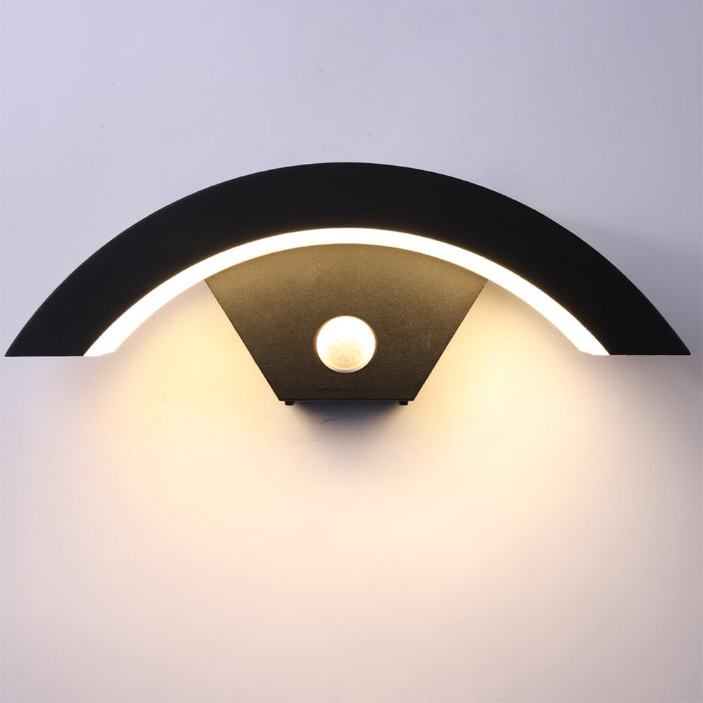 Ankey LED Outdoor Wall Light with Motion Sensor, Waterproof IP65 Aluminum Lamp 12W Warm White 3000K Mains Powered Outside Light for Doorway Garden Terrace Stairs