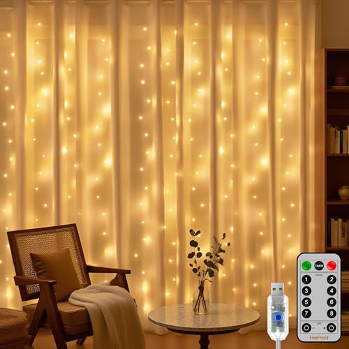 Weihnachtsdeko Innenbereich 14 HeiPard LED Lichtervorhang Innen 3x3m, 300 LEDs Lichterkettenvorhang...