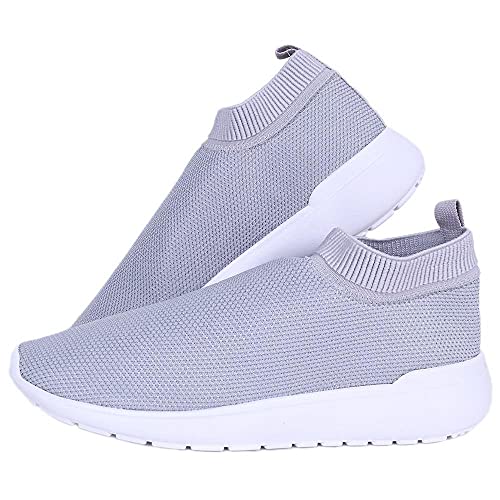 Tenis Meia Feminino Calce Facil Respiravel Espumado Caminhada Conforto Leve Tamanho:37;Cor:Cinza;Gên