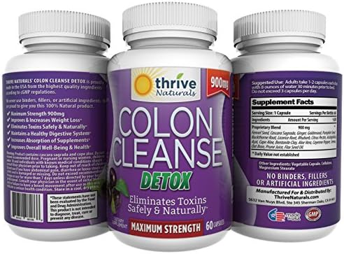 Colon Cleanse Detox 900mg Maximum Strength * Eliminates Toxins Safely & Naturally * Improves & Increases Weight Loss * Helps Decrease Bloating * Supports & Maintains a Healthy Digestive System * Increases Absorption of Supplements * Improves Overall Well-Being & Health * 100% pure and natural ingredients * No synthetic fillers or binders *No Gluten * No animal by-products * Veggie Capules * Made in USA (1 Bottle)