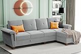 JAMFLY 108' Modular Sectional Sofa, Convertible L-Shaped Couch with Movable Ottoman for Living Room and Office, 4-Seat Modular Sofa with Storage and Cup Holders, Light Grey