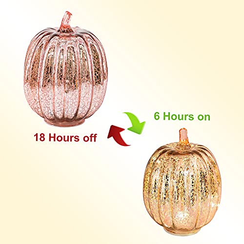 Image of Romingo Mercury Glass Pumpkin Light with Timer for Halloween Pumpkin Decorations Fall and Thanksgiving Decor, Rose Gold, 7.5 inches