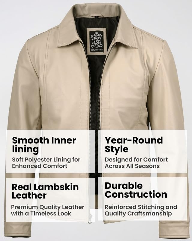 Image of Blingsoul Vintage Distressed Leather Jacket for Men - Shirt Collar Genuine Lambskin Mens Leather Jacket