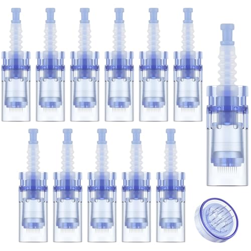LOPHE Dermapen Microneedling, 12 Unidades Agujas Dermapen Microneedling | 12 Puntas Micro Agujas de Repuesto para Derma Pen, Microagujas Ranura para Bayoneta, Rejuvenecimiento de La Piel (Azul)