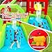 WELLFUNTIME Inflatable Water Double Slides Park with Blower, Bouncy Castle with Rainbow Water Curtain, with Shooting and Rock Climbing