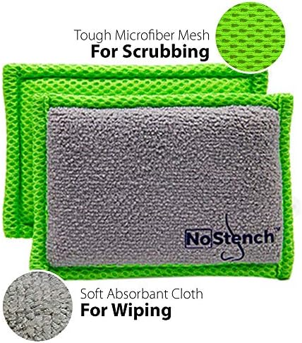 Kitchen Sponge | Odor Resistant, Non-Scratch Microfiber Mesh & Terry Cloth Sponge, Long Lasting Odor Protection | Durable, 4 Pack