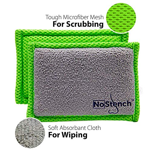 Nostench Kitchen Sponge | Odor Resistant, Non-Scratch Microfiber Mesh And Terry Cloth Sponge, No Odor, Long Lasting Odor Protection | Durable Odor Free Lifestyle Product | 4 Pack #TOP1