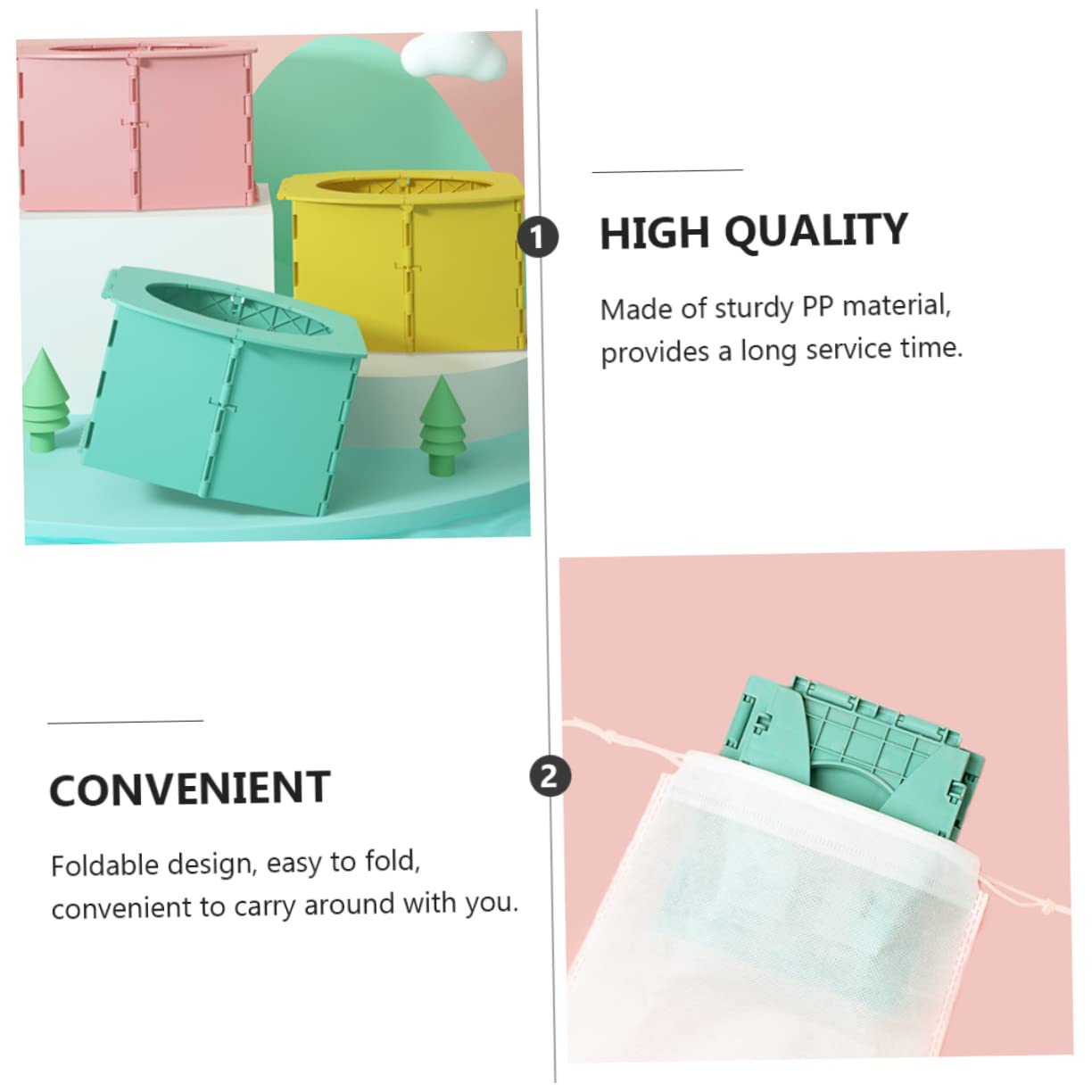 HANABASS 1pc Portable Folding Travel Toilet Material Safe and Odorless Convenient for Car and Outdoors Use for Potty Training the Go Green