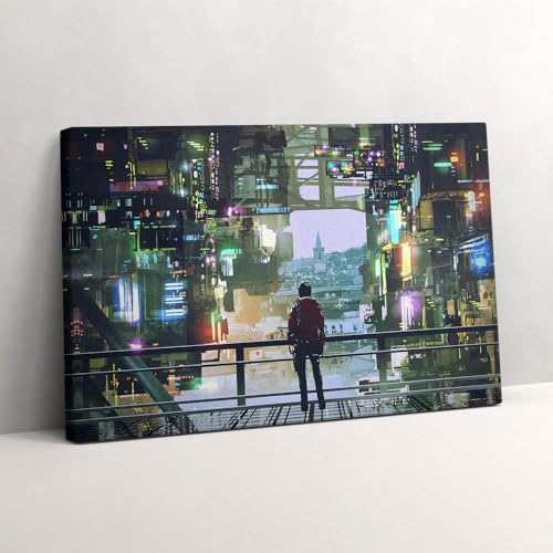 Peinture murale grand tableaux 140x70cm ville cyberpunk Wallfluent murale d'art