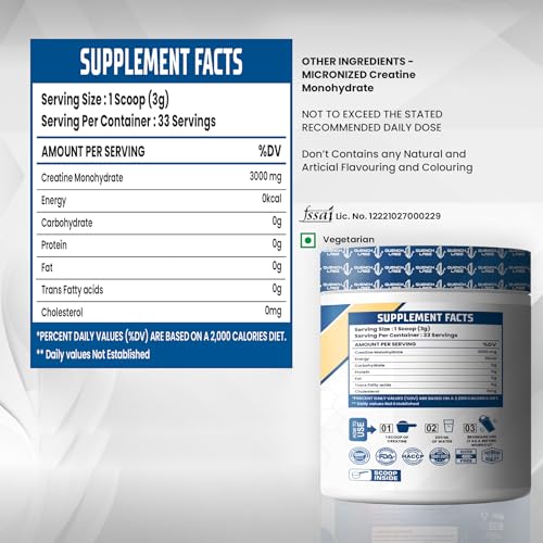 Image of QuenchLabz Creatine Powder 3000 mg | Mircronized Creatine Monohydrate | Creatine Monohydrate 100g for For Lean Pump and Volumization | Gym Supplement for Men for Pump and Strenght - Unflavoured Powder - 33 Servings - Pouch (100 GM, Unflavoured)