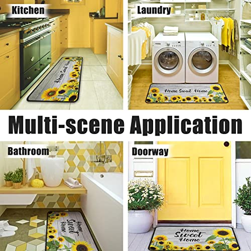 2Pcs Home Sweet Home Kitchen Rugs Resistant 2 Pieces Sunflower Mats For Farmhouse Outdoor Non Slip Waterproof Standing Kitchen Runner Mats 17”X30”+17”X47” #TOP2