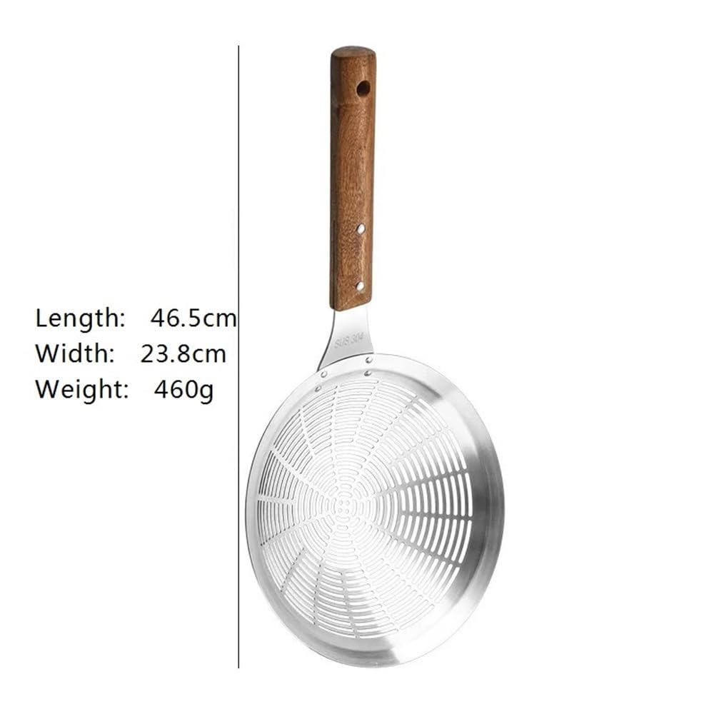 Cestino di patatine fritte Colino da cucina in acciaio inox grande con manico in legno, filtro for patatine fritte, cucchiaio for gnocchi di pasta, setaccio, schiumarola(Piccolo)