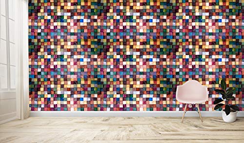 Image of DWELLSINDIA Multicolor Wood Cubes Self Adhesive Wallpaper Waterproof, Scratch Resistant, Laminated 41cmx244cm