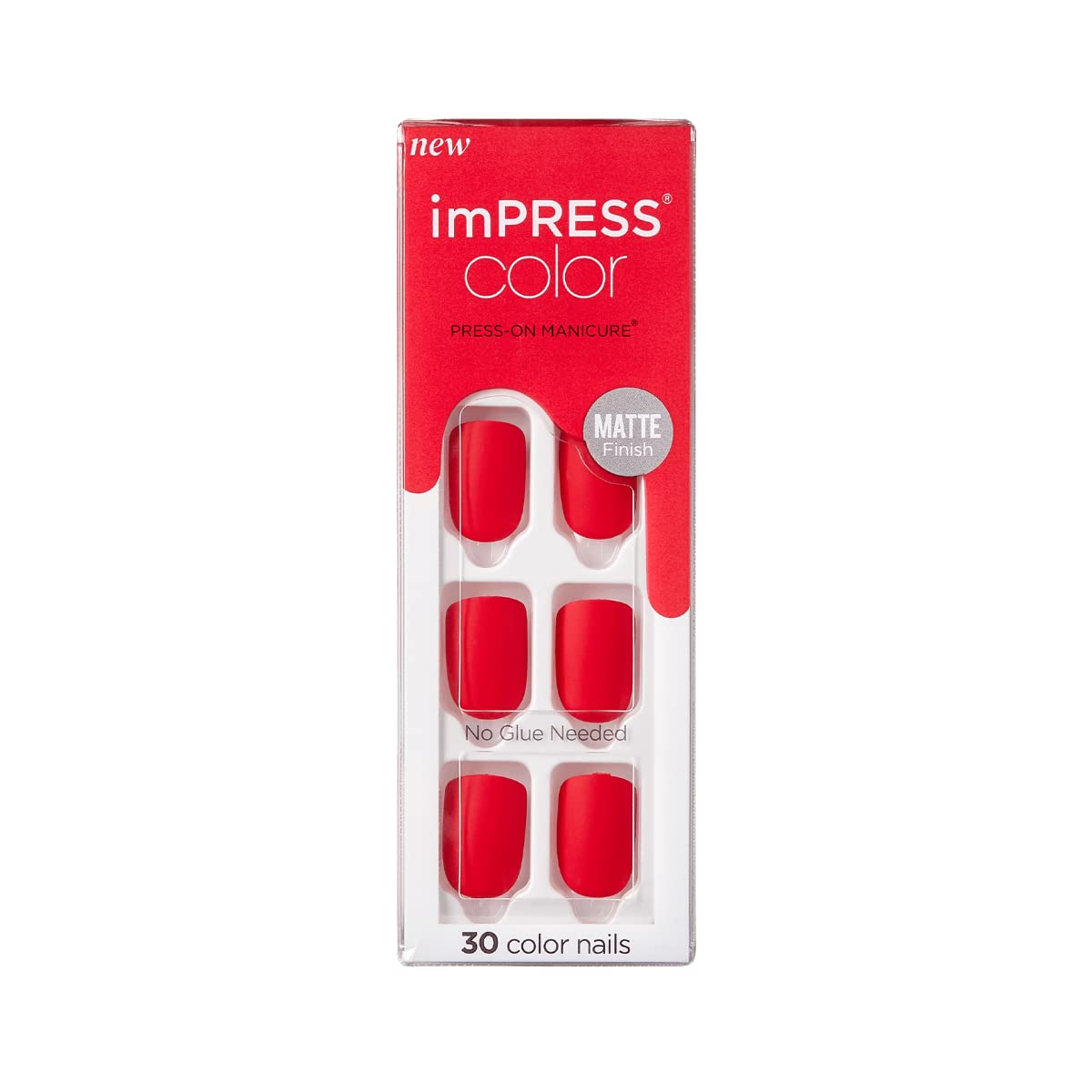imPRESS KISS Color Press-On Manicure Fake Nails, Rising Sun - Short Length, Matte, Polish-Free Solid Color Mani, Includes Prep Pad, Mini File, Manicure Stick, and 30 Fake Nails