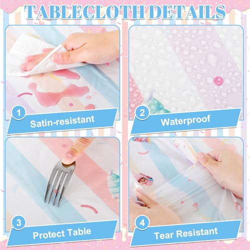 Image of NatNarr 3 Pack Ice Cream Tablecloths Party Decorations, 54 x 108 Inch Disposable Ice Cream Birthday Themed Table Cloth Waterproof Rectangle Party Table Cover for Kids Sweet One Birthday Baby Shower
