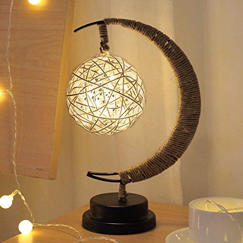 Lámpara LED para mesita de noche hecha a mano, cuerda de cáñamo, hierro forjado, luz nocturna, para escritorio, decoración del hogar (luz cálida-Sepak Takraw)