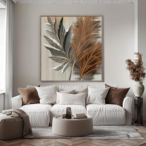 Art mural abstrait 80x110 cm tableau sur toile avec cadre gris et marron - 3