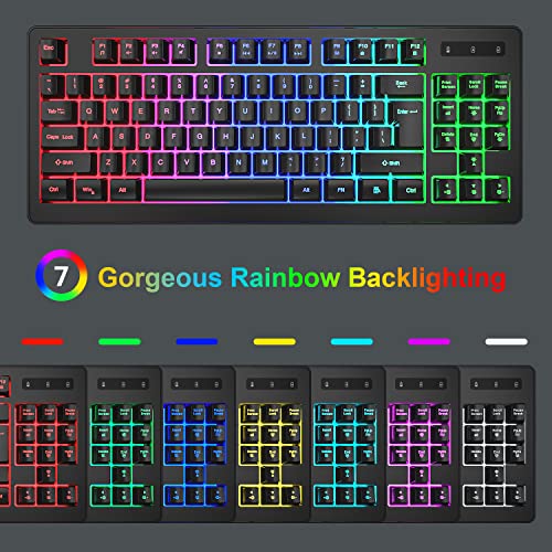 Bluefinger Wireless Gaming Keyboard And Mouse Combo, Long Lasting Rechargeable Battery 87 Keys Rgb Rainbow Backlit Gaming Keyboard & Ergonomic Light Up Gaming Mice For Mac Laptop Computer Pc Gamer #TOP1