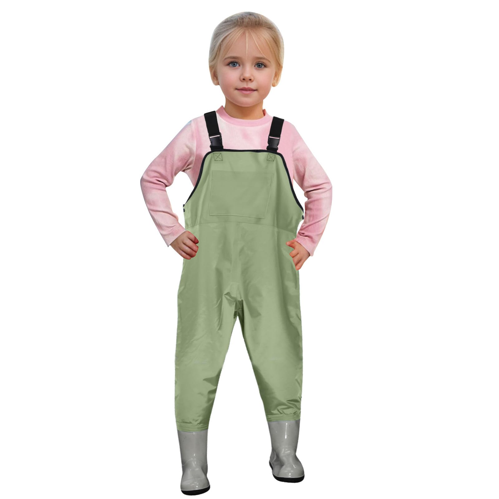 WWricotta Bambini Ragazzi Ragazze Petto Waders Giovani Pesca Waders con Tasca per Bambini Piccoli Impermeabile Caccia & Pesca Waders con Stivali