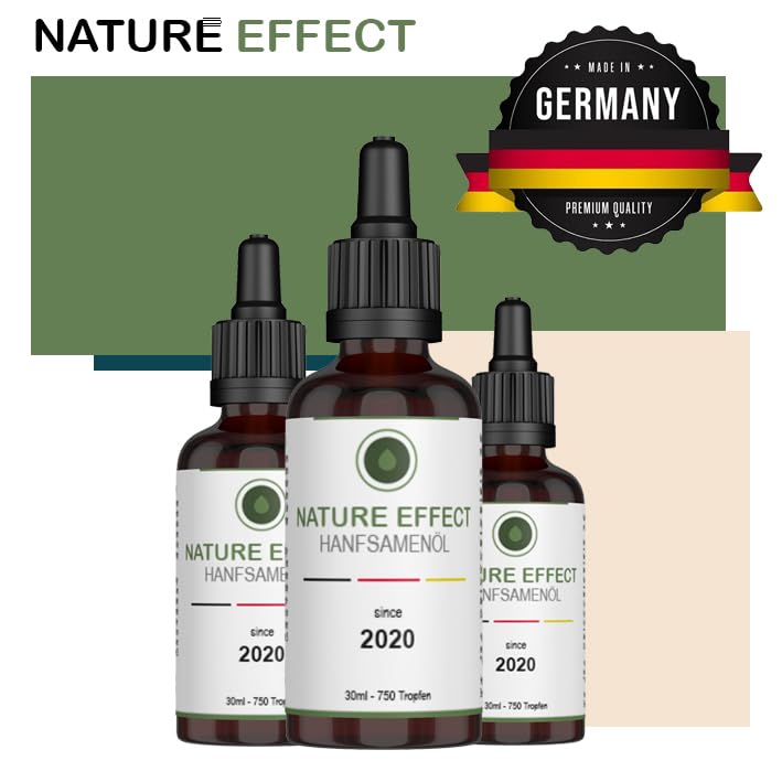NATURE EFFECT - Premium HanföI 30 ml - Hanfsamenöl hochdosiert mit Omega 3-6-9 Öl Fettsäuren - Made in Germany - 750 Tropfen in Braunglasfalsche inkl. Pipette