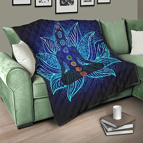 AXGM Quilt Tagesdecke Yoga Chakren Steppdecke Wohndecke Kuscheldecke Print TV-Decke White 230x280cm Cover